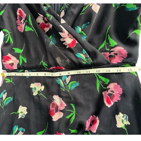 Dkny Knot Puff Sleeve Chiffon Fit Flare Short Sleeve Dress Blue Floral Sz 10 - Picture 8 of 11